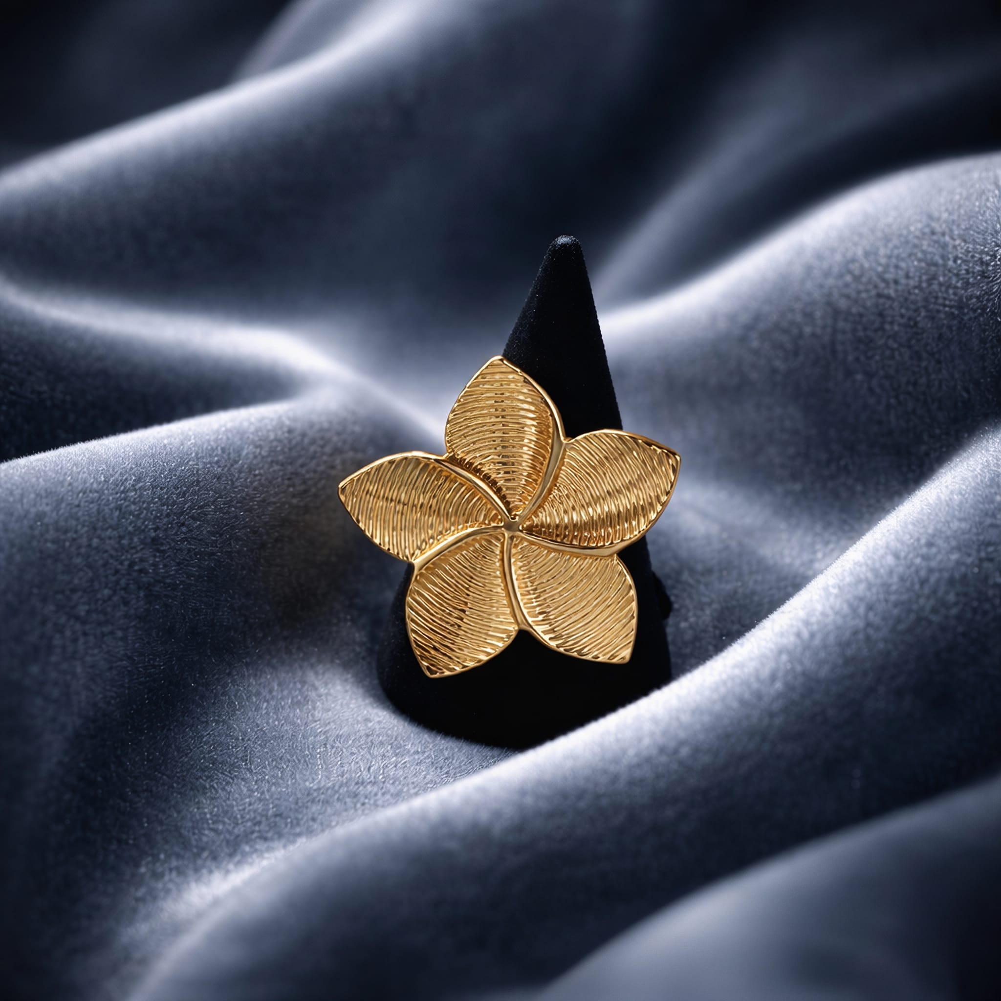 Camélia Bague Ajustable Dorée Motif Floral Strié - Acier Inoxydable Femme
