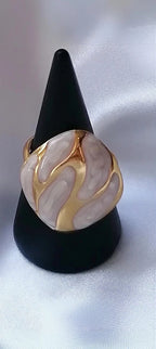 Bianca Bague Ajustable Dorée Motifs Blancs - Acier Inoxydable Femme
