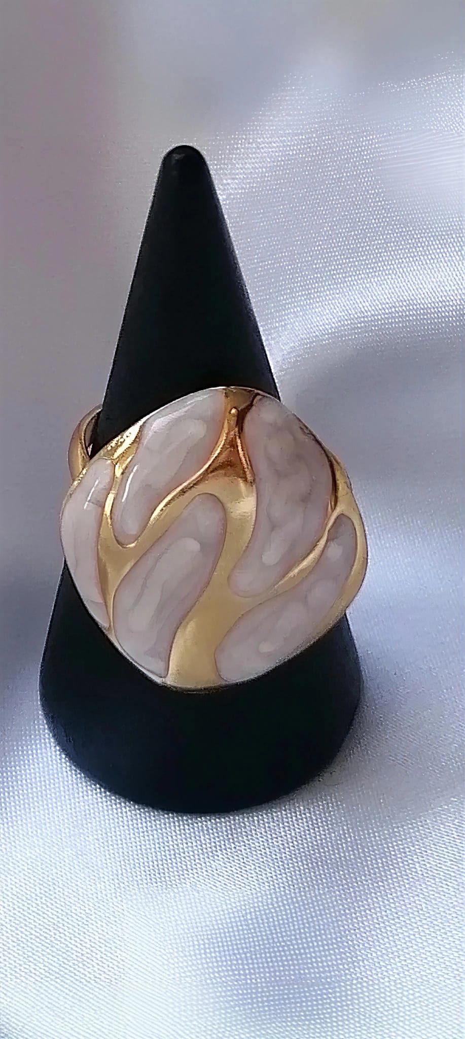 Bianca Bague Ajustable Dorée Motifs Blancs - Acier Inoxydable Femme