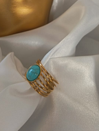 Bella Bague Ajustable Dorée avec Pierre Bleue - Acier Inoxydable Femme