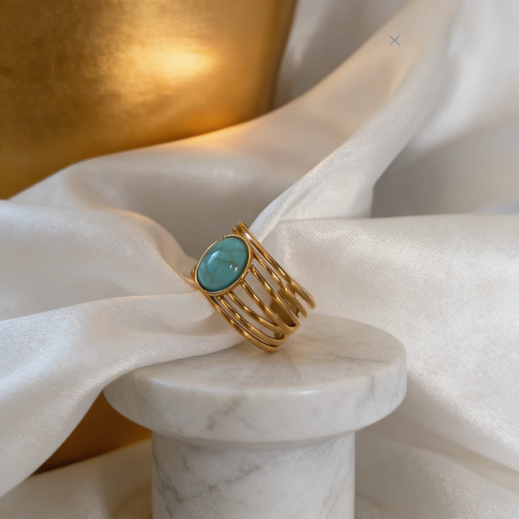 Bella Bague Ajustable Dorée avec Pierre Bleue - Acier Inoxydable Femme