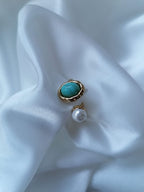 Jade Bague Ajustable Dorée Perle Blanche et Pierre Bleue - Acier Inoxydable