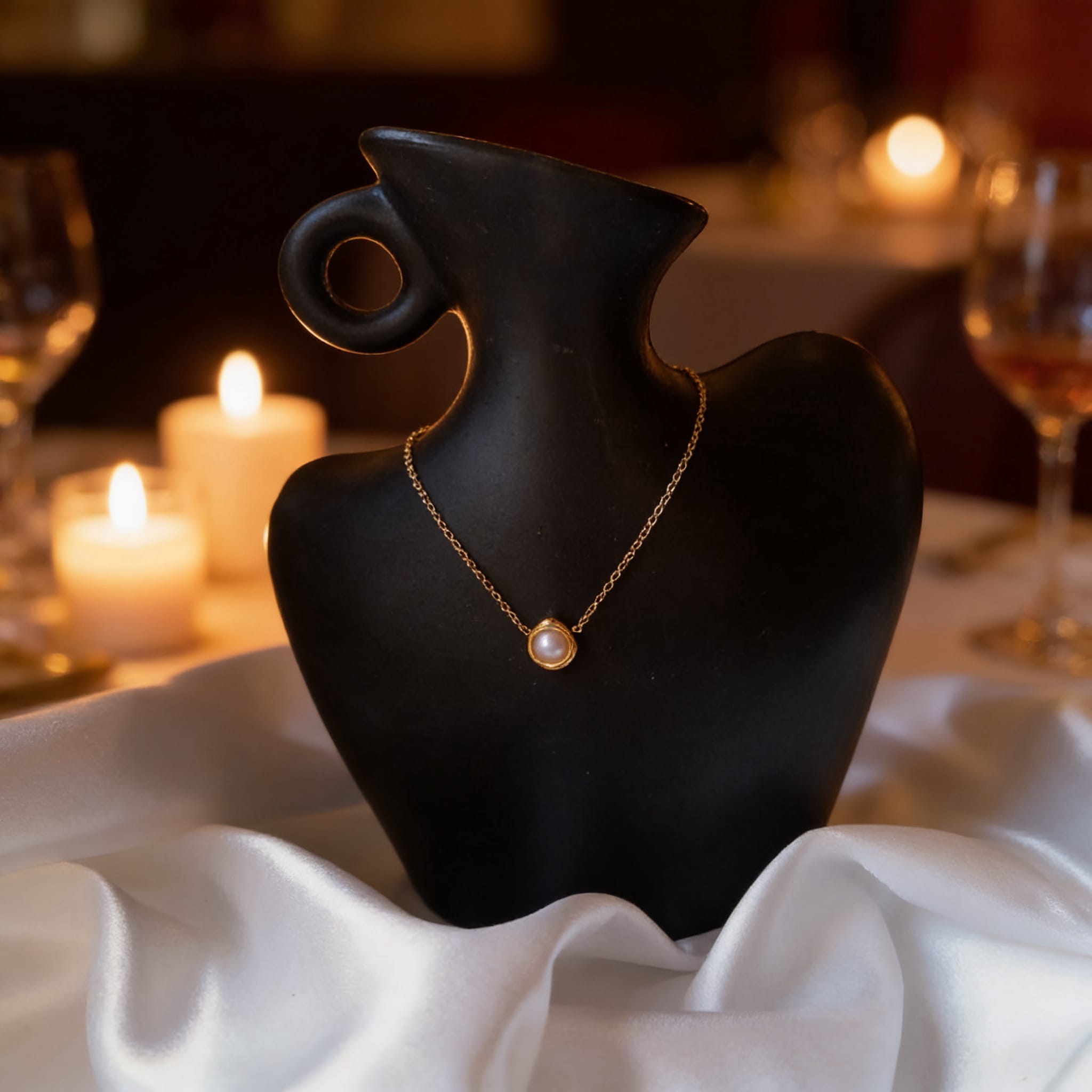 Perla Collier Ajustable Perle Blanche Doré ou Argenté - Acier Inoxydable