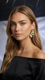 Aria Boucles d'Oreilles Dorées Motif Floral - Acier Inoxydable Femme