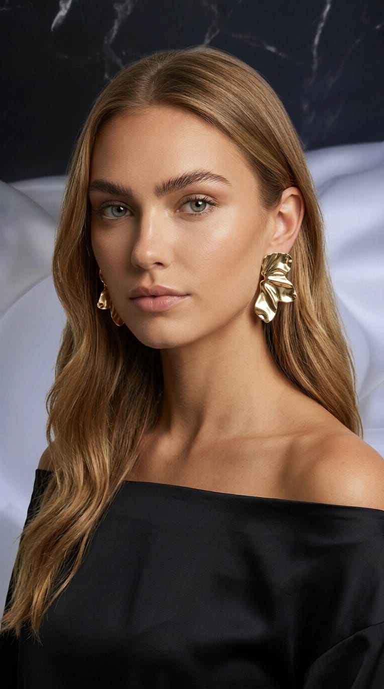 Aria Boucles d'Oreilles Dorées Motif Floral - Acier Inoxydable Femme