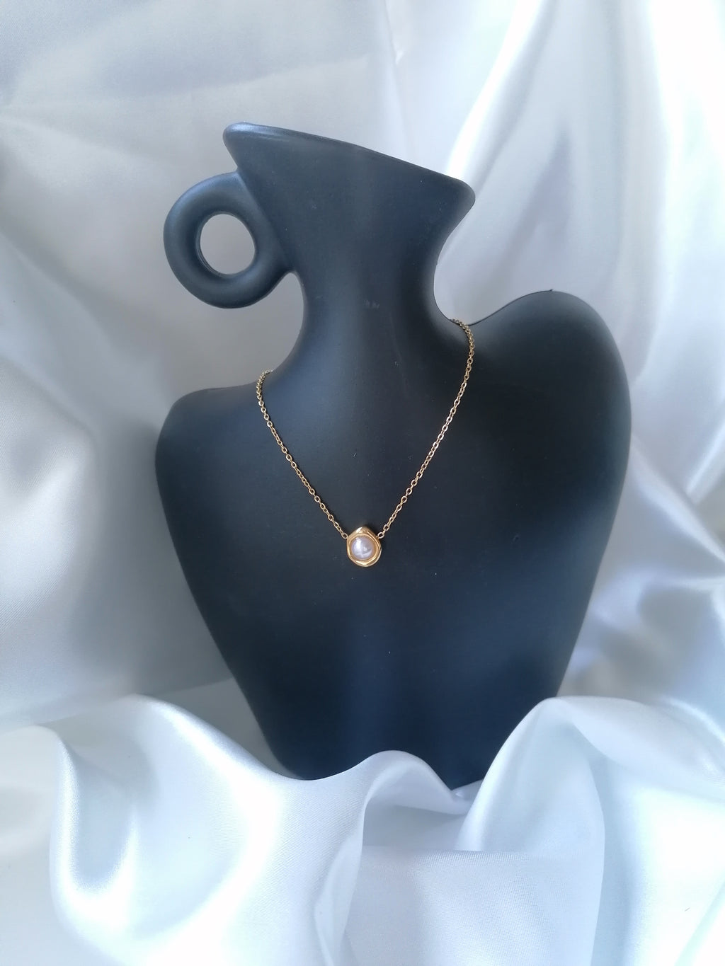 Perla Collier Ajustable Perle Blanche Doré ou Argenté - Acier Inoxydable