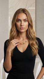 Ambre Collier Ajustable Anneaux Doré ou Argenté - Acier Inoxydable Femme