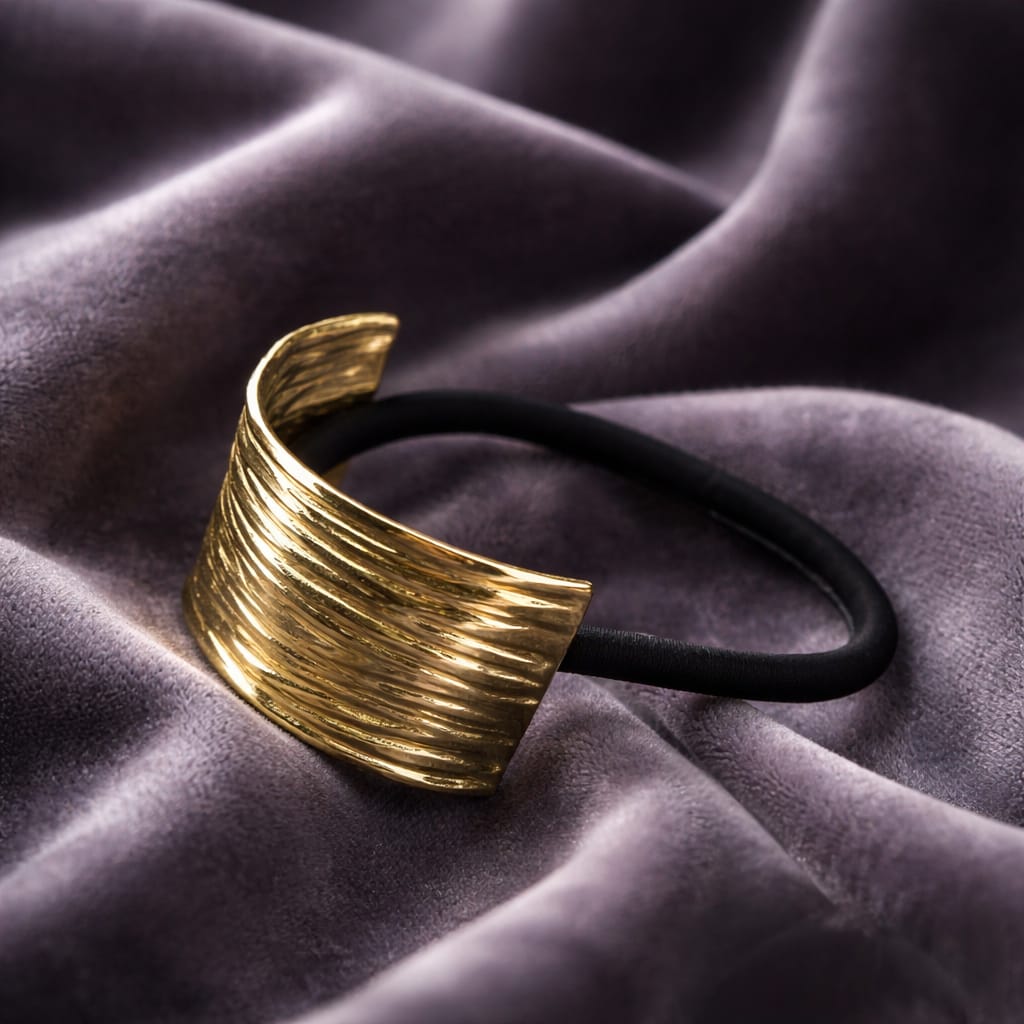 Ela Élastique à Cheveux avec Bijou Doré Strié - Accessoire Cheveux Raffiné