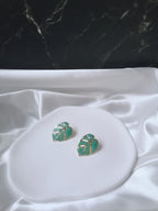 Azely Boucles d'Oreilles Dorées Motif Feuille Orange Vert - Acier Inoxydable
