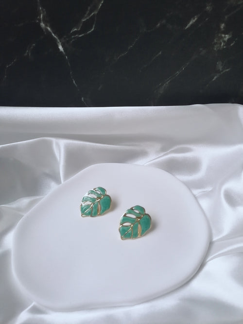 Azely Boucles d'Oreilles Dorées Motif Feuille Orange Vert - Acier Inoxydable