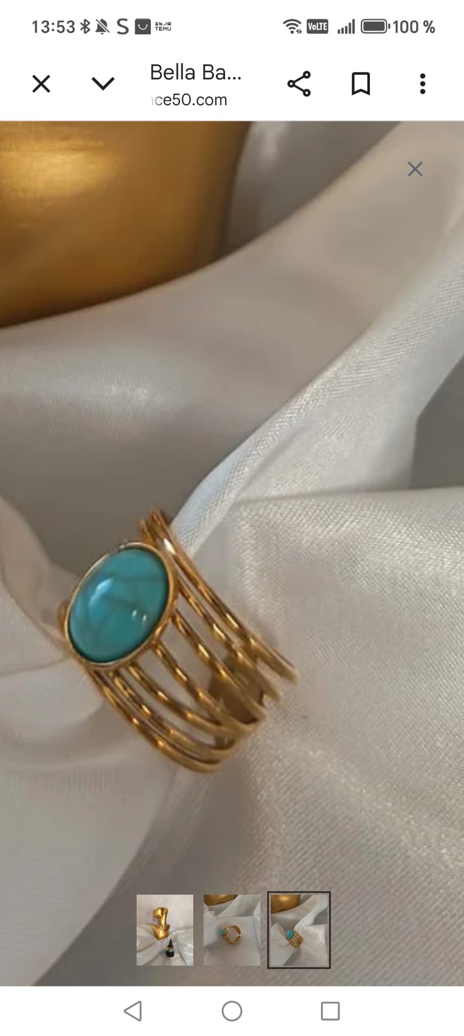 Bella Bague Ajustable Dorée avec Pierre Bleue - Acier Inoxydable Femme