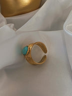 Bella Bague Ajustable Dorée avec Pierre Bleue - Acier Inoxydable Femme