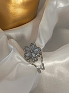 Flora Bague Anti-Stress Ajustable Dorée ou Argenté Motif Floral - Acier Inoxydable
