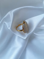 Bianca Bague Ajustable Dorée Motifs Blancs - Acier Inoxydable Femme